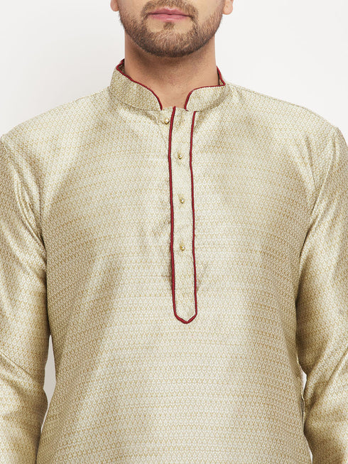 Vastramay Men's Beige Silk Blend Kurta